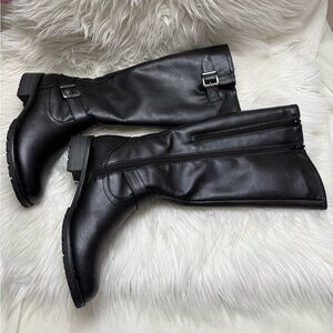 Taxi Black Faux Leather Knee High Boots with Buckle Detail size 6